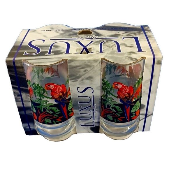 Crisa Vintage Set of 4 Made in Mexico Parrot Tropical 16 oz Drinking Glasses - Picture 2 of 7